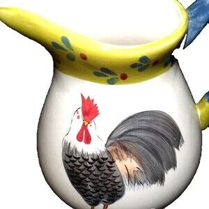Milson & Louis Rooster Pitcher Ceramic NWOT Colorful Chicken Rare Hand painted